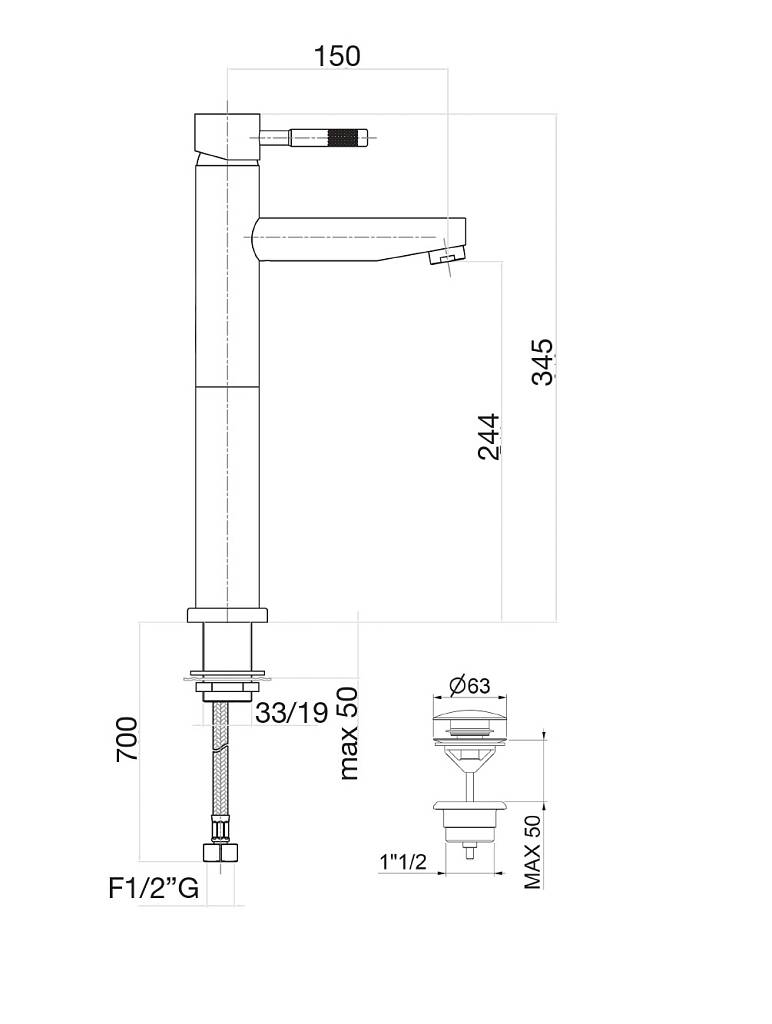 Смеситель для раковины Webert Rimini RI830402560, черный