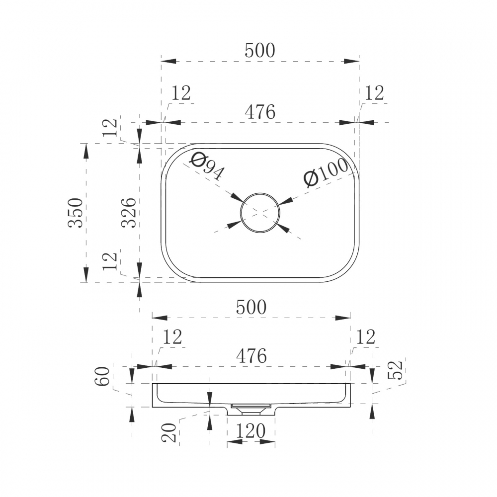 Раковина накладная 50см ABBER Stein AS2602 белый