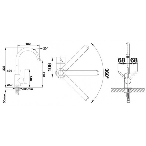 Смеситель для кухни Blanco Mida 524209 темная скала