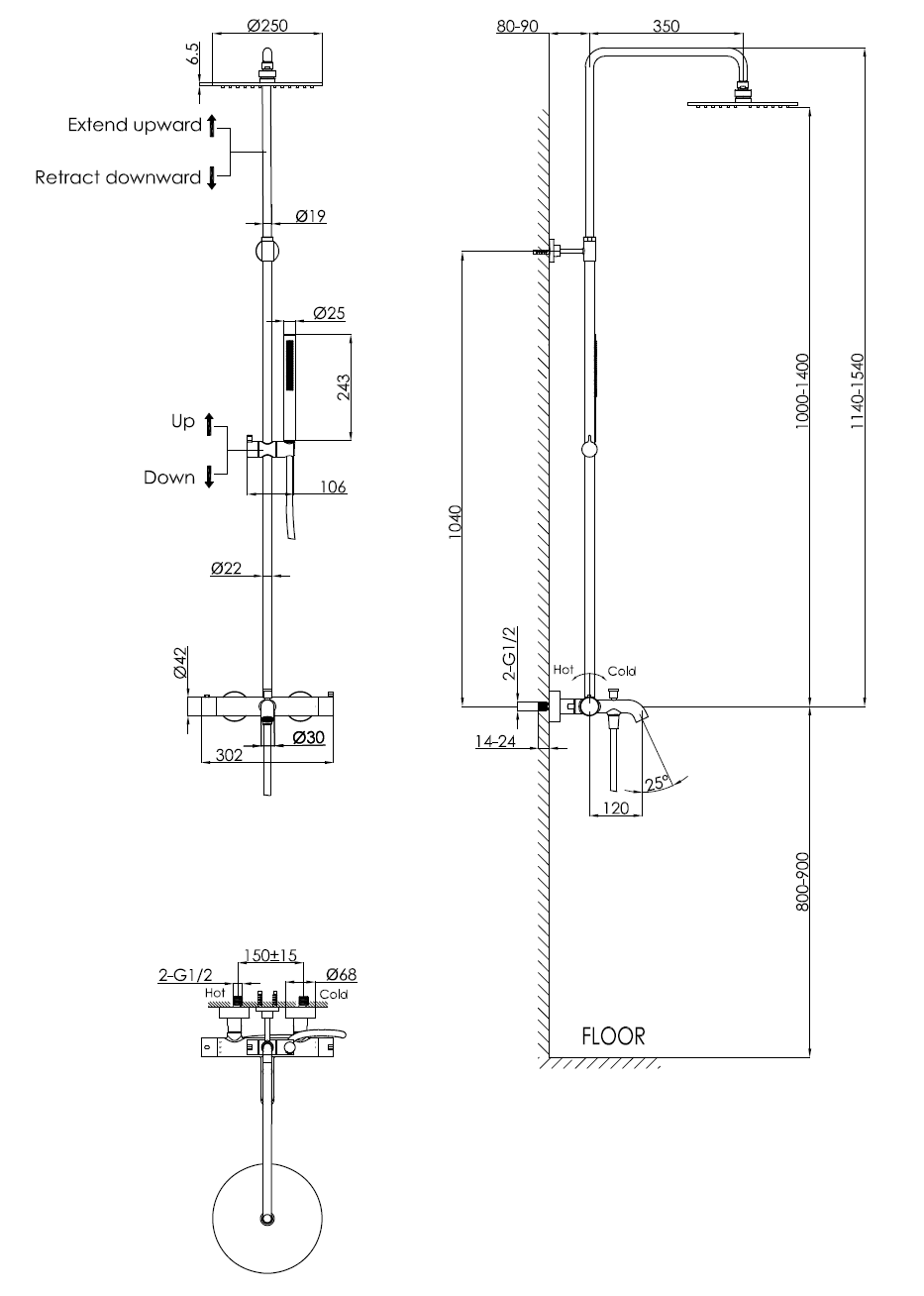 Душевая стойка для ванны с термостатом Benesque Lumiere 20010203 черный брашированный