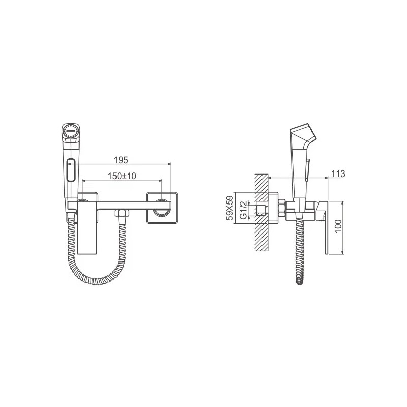 Гигиенический душ со смесителем BELZ B55653-3, оружейная сталь