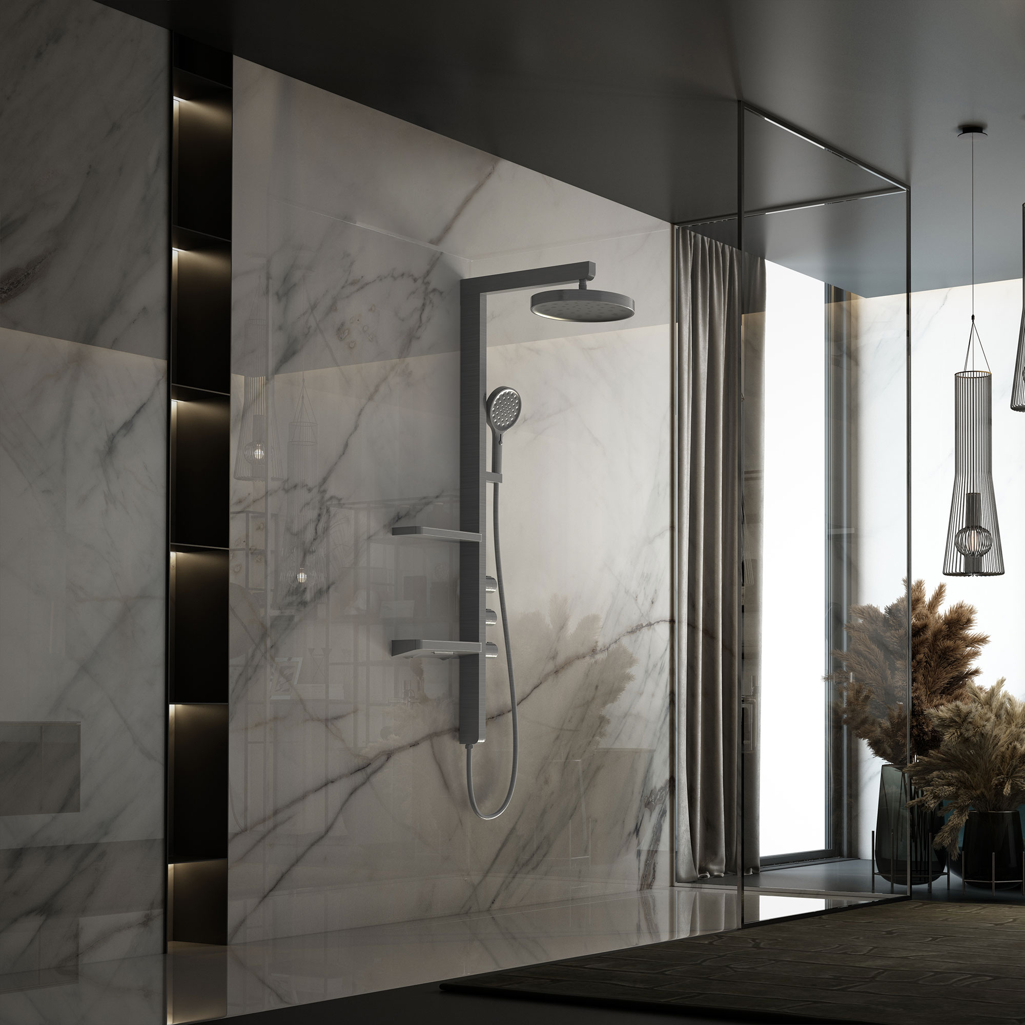 Душевая стойка со смесителем Vincea Inspire VSFS-3I11GM вороненая сталь