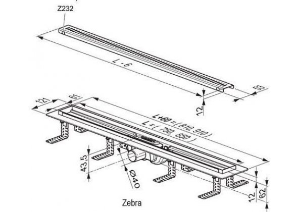 Душевой лоток Ravak Zebra 850 X01434 Хром матовый