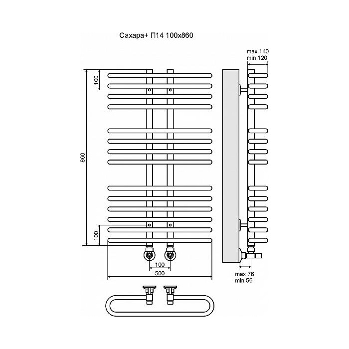 Полотенцесушитель водяной Terminus Сахара плюс П14 100x860