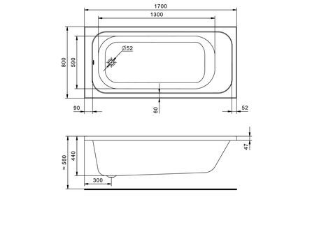 Акриловая ванна Santek Ламма 170х80 прямоугольная белая 1WH501763