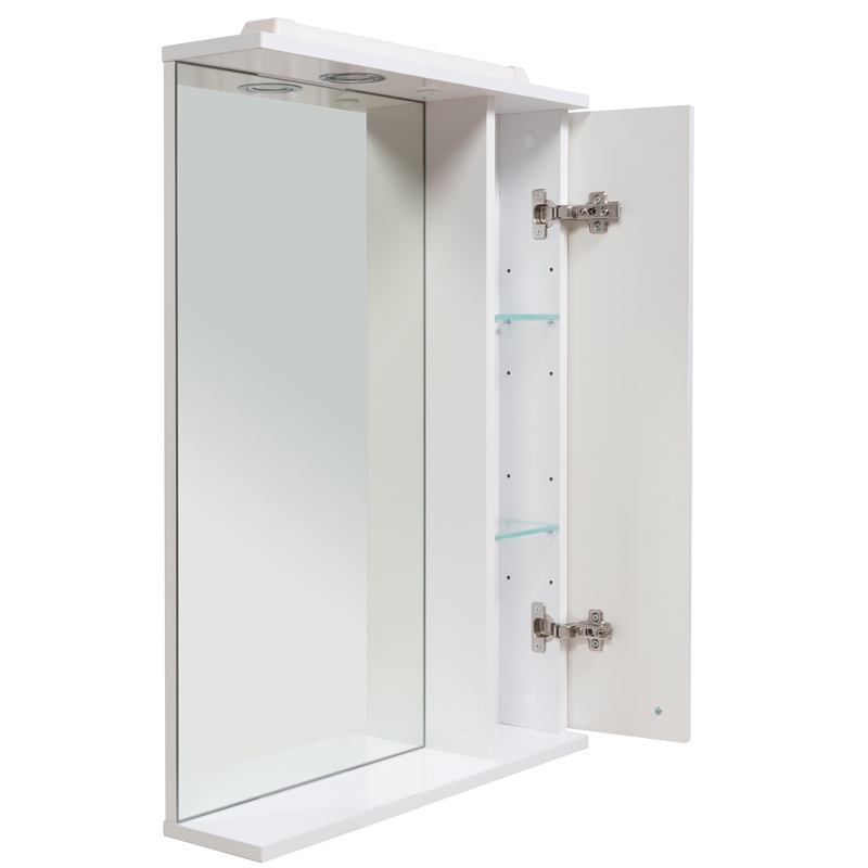 Зеркальный шкаф Rush Crete 75 со светильником Белый глянец