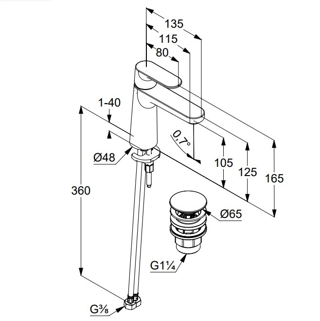 Смеситель для раковины Kludi Louva 242883975 черный матовый