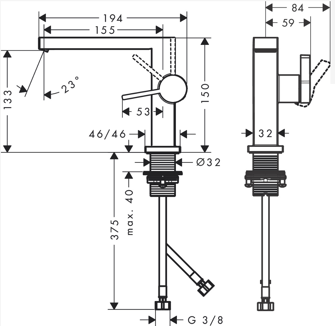 Смеситель для раковины Hansgrohe Tecturis E 73020670 черный матовый