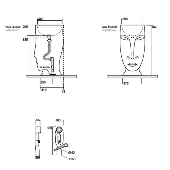 Раковина напольная 45см Kerasan Artwork 474060 белый;золото