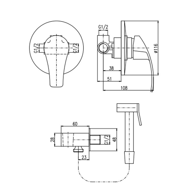 Гигиенический душ со смесителем Rav Slezak Mississippi MS042/1, хром