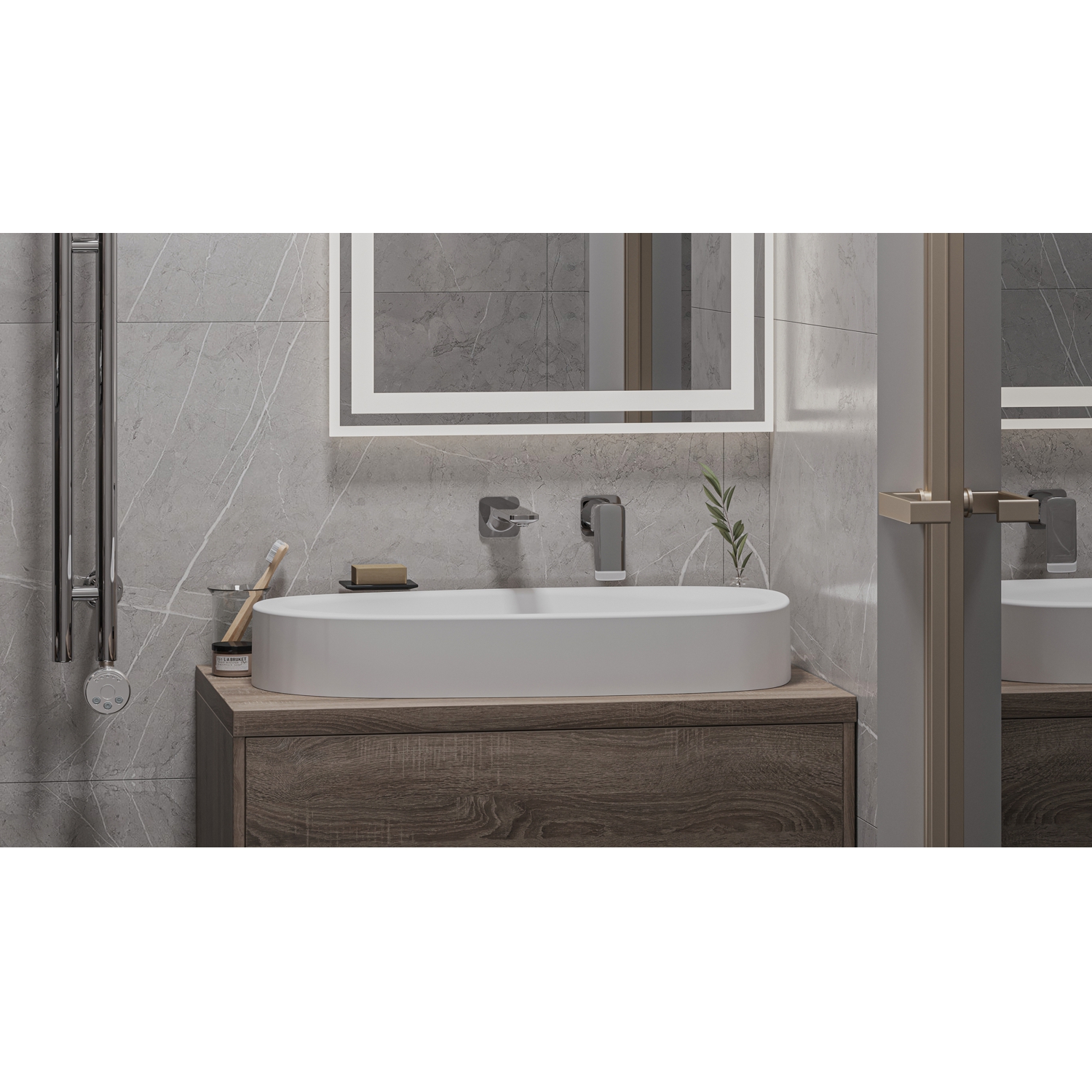 Умывальник WHITECROSS Moonstone E 70x35 (белый мат) иск. камень