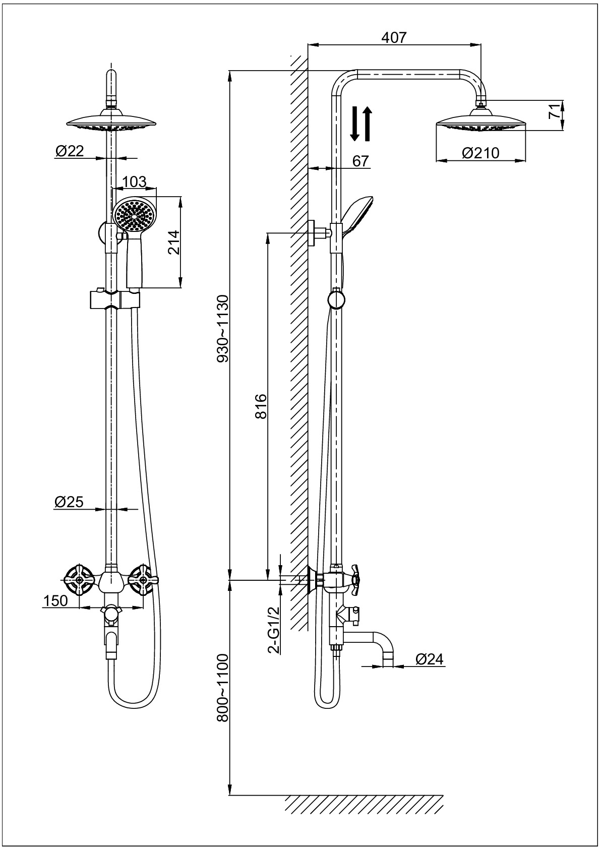 Душевая стойка D&K Hessen.Lorsch DA1414701B09 хром
