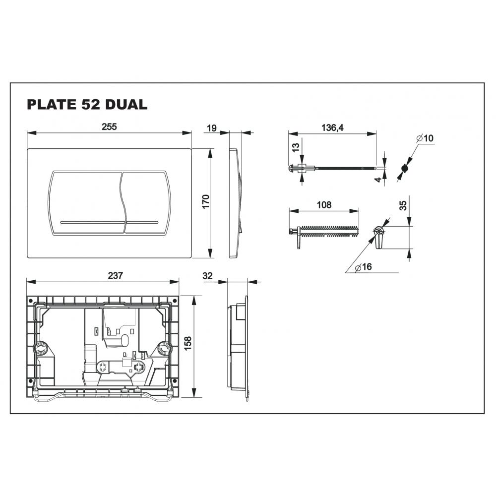 Кнопка смыва для унитазов Roca Active 52B 8901150B0 белый