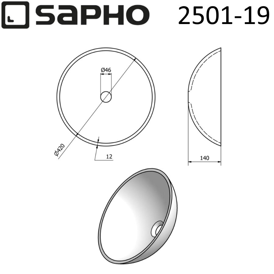 Раковина накладная 42см SAPHO BEAUTY 2501-19 металлический