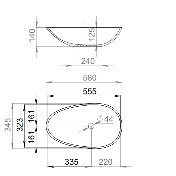 Раковина накладная 58см Salini Callista 1101101G белый