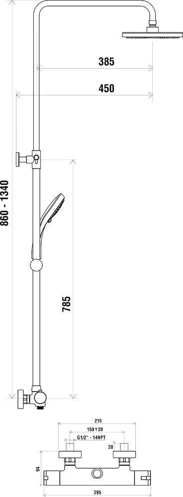 Душевая стойка Ravak TE 091.00/150