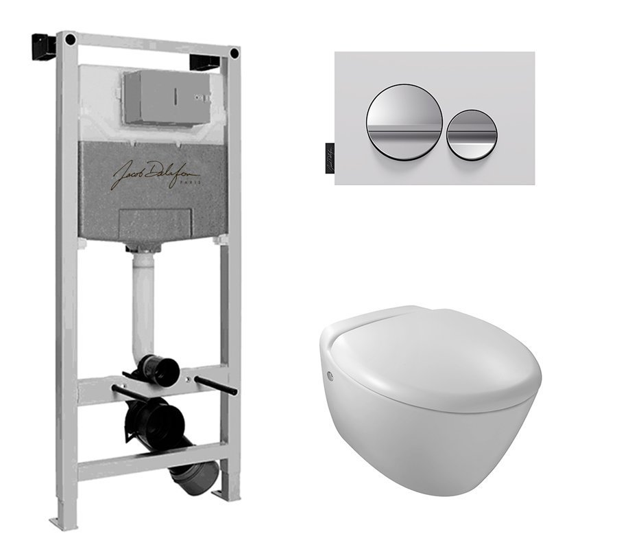 Унитаз c инсталляцией Jacob Delafon Presquille E21743RU-00 сиденье тонкое микролифт, клавиша хром