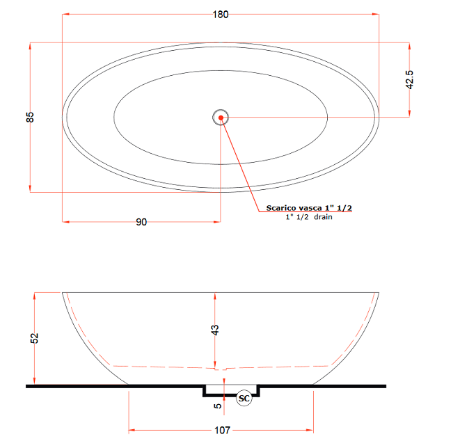 Ванна отдельностоящая Gruppo Treesse Carezza 180 иск. камень, белый матовый