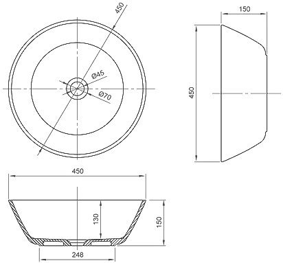 Раковина накладная 45см MonteBianco Piemont 450 12043 белый матовый