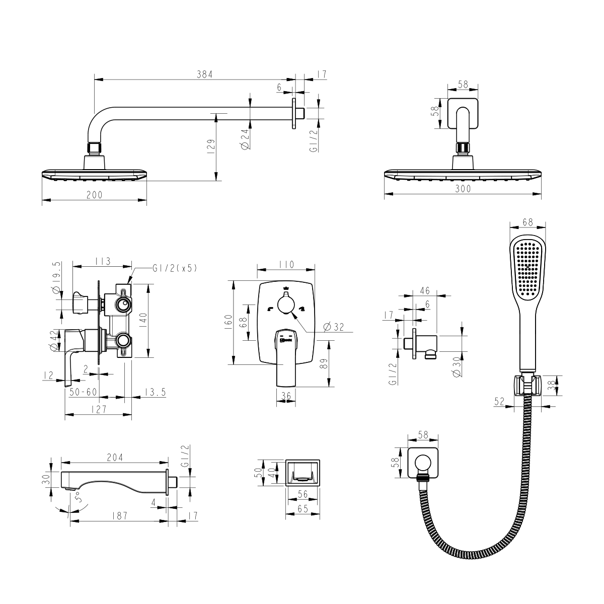 Встраиваемая душевая система Lemark Ursus LM7222BL черный матовый