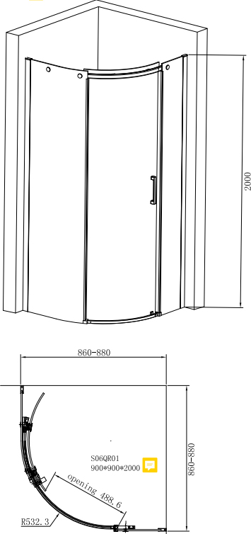 Душевой угол Jacob delafon E22R90R-GA 88x88x200 профиль хром, стекло прозрачное
