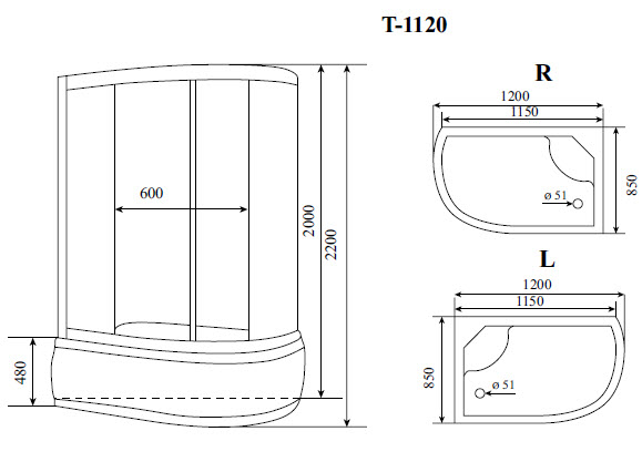 Душевая кабина Timo Comfort T-8820 L F 120x85x220 профиль хром глянцевый, стекло матовое