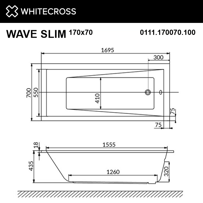 Ванна WHITECROSS Wave Slim 170x70 акрил