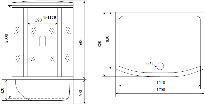 Душевая кабина Timo Standart T-1170 170x88x220 профиль хром матовый, стекло прозрачное