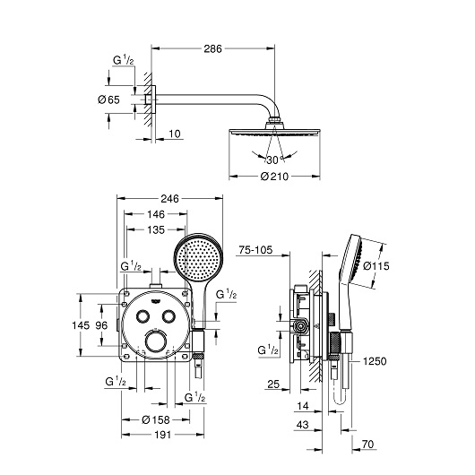 Встраиваемая душевая система Grohe Grohtherm SmartControl 34743000 хром