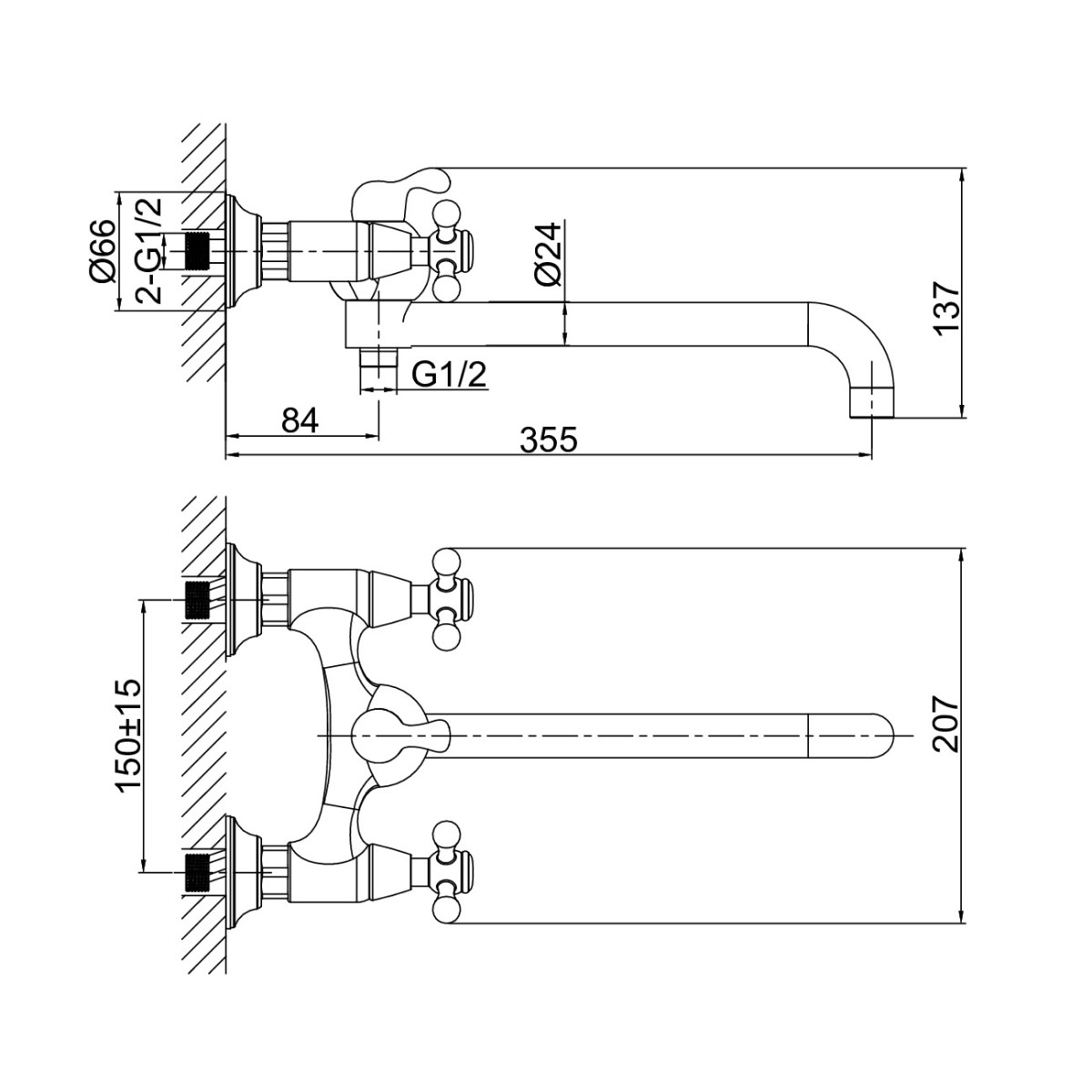 Смеситель для ванны D&K Hessen DA1423341, хром