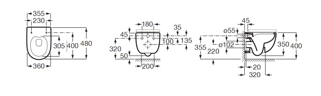 Комплект унитаза с инсталляцией Roca Meridian 893104990, глубина унитаза 48см, без клавиши в комплекте, с микролифтом, безободковый, быстросъемное