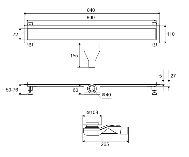 Душевой лоток EXCELLENT Stilio Gold 80 см. решетка декоративная (золото)