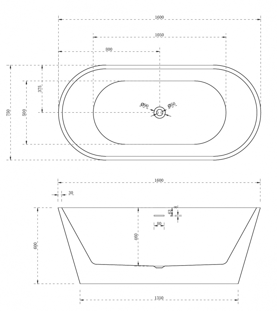 Акриловая ванна ABBER AB9320-1.6