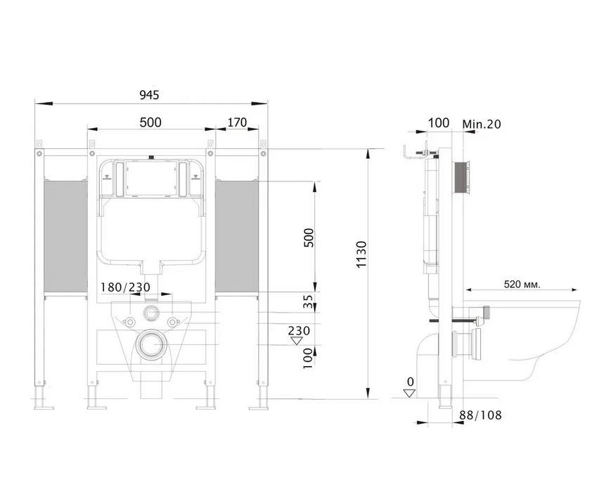 Инсталляция для унитаза Aquatek INS-0000015 для лиц с ограниченными возможностями/установки поручней и опор (с комплектом крепежа)