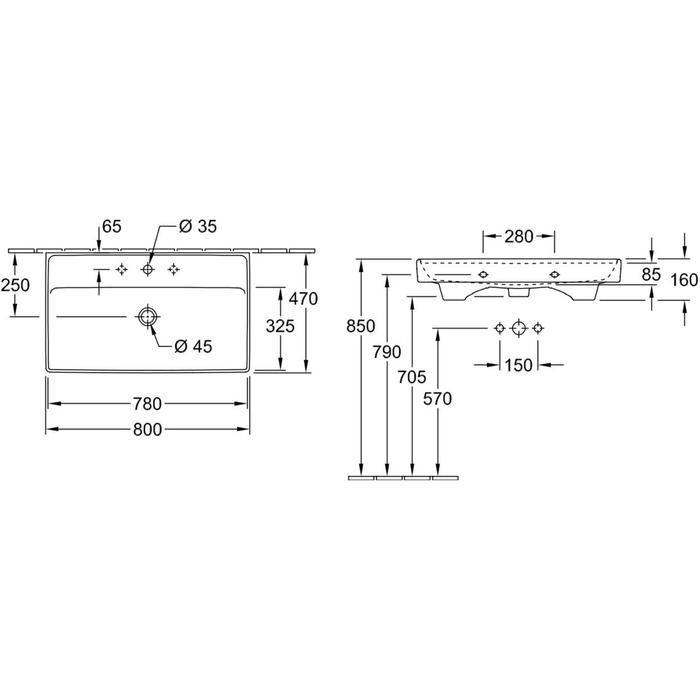 Раковина подвесная 80см Villeroy & Boch Collaro 4A338001 белый