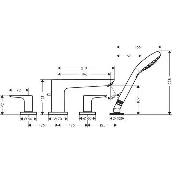 Смеситель на борт ванны Hansgrohe Talis E 71748140 бронза шлифованная