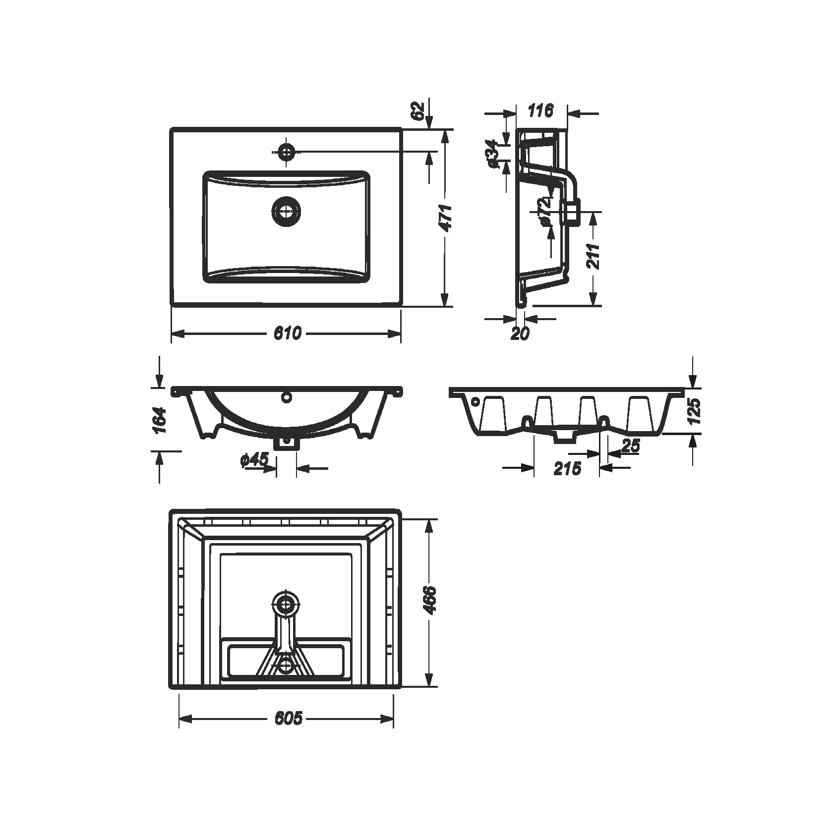 Раковина подвесная 60см Sanita Luxe Quadro QDR60SLWB01 белый