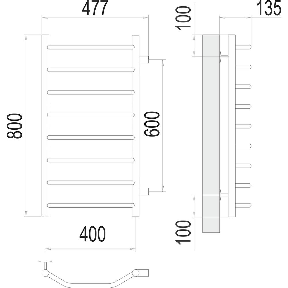Полотенцесушитель водяной (боковое подключение) Terminus Виктория П8 40х80