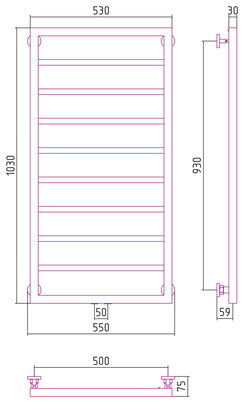 Полотенцесушитель водяной Сунержа Канцлер 100х50 белый
