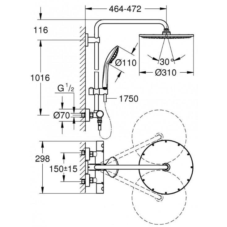 Душевая стойка Grohe Euphoria System 26075AL0 темный графит матовый