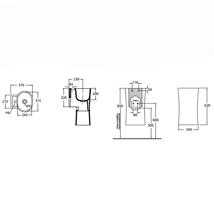 Раковина подвесная 31.5см Azzurra Nativo NAT200/0bi*0 белый