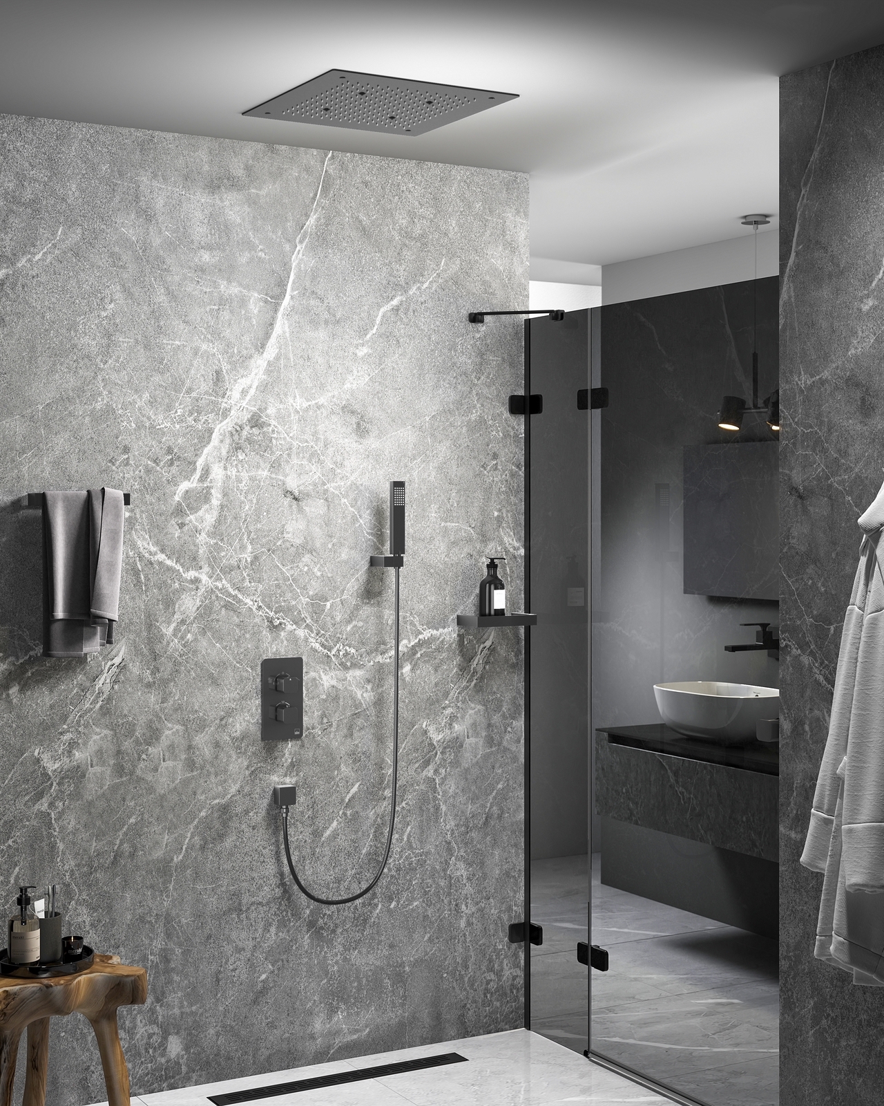 Душевая система встраиваемая с термостатом Timo Petruma SX-5029/18SM черное золото