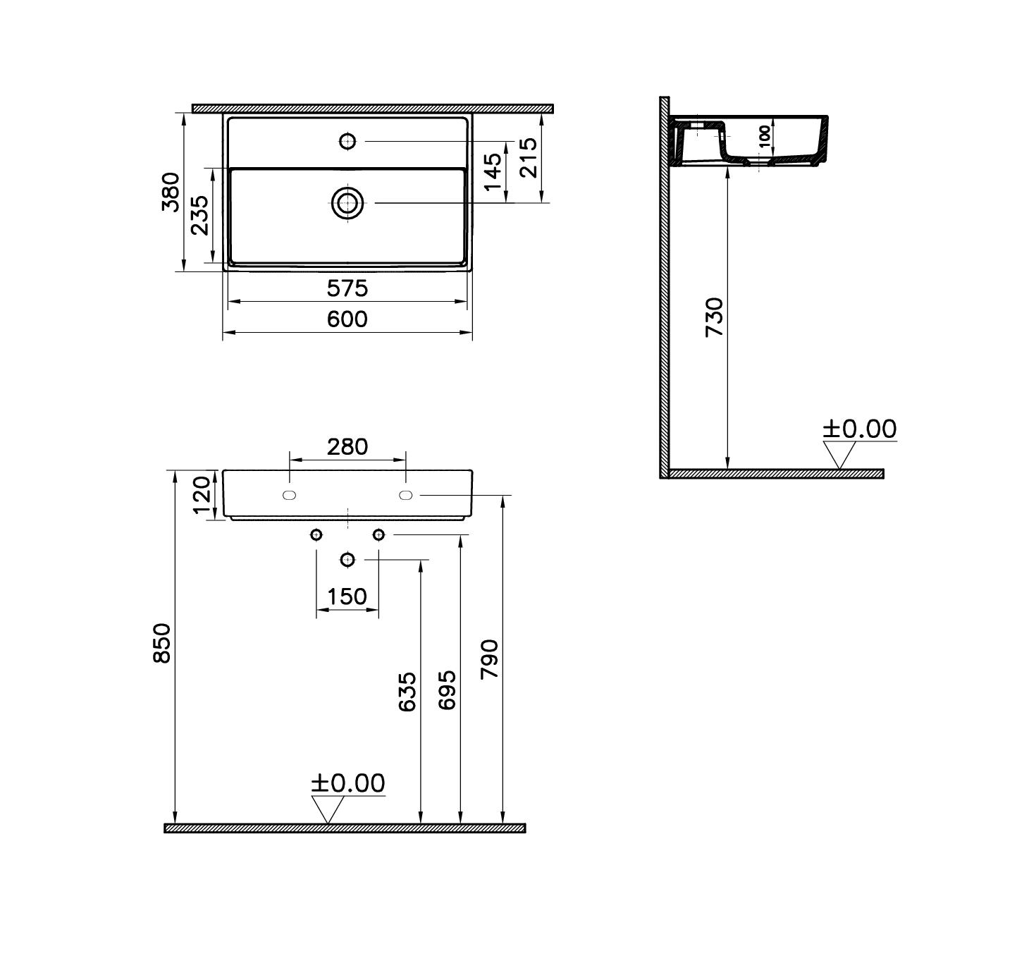 Раковина накладная 60см Vitra ArchiPlan 7401B003-0001 белый