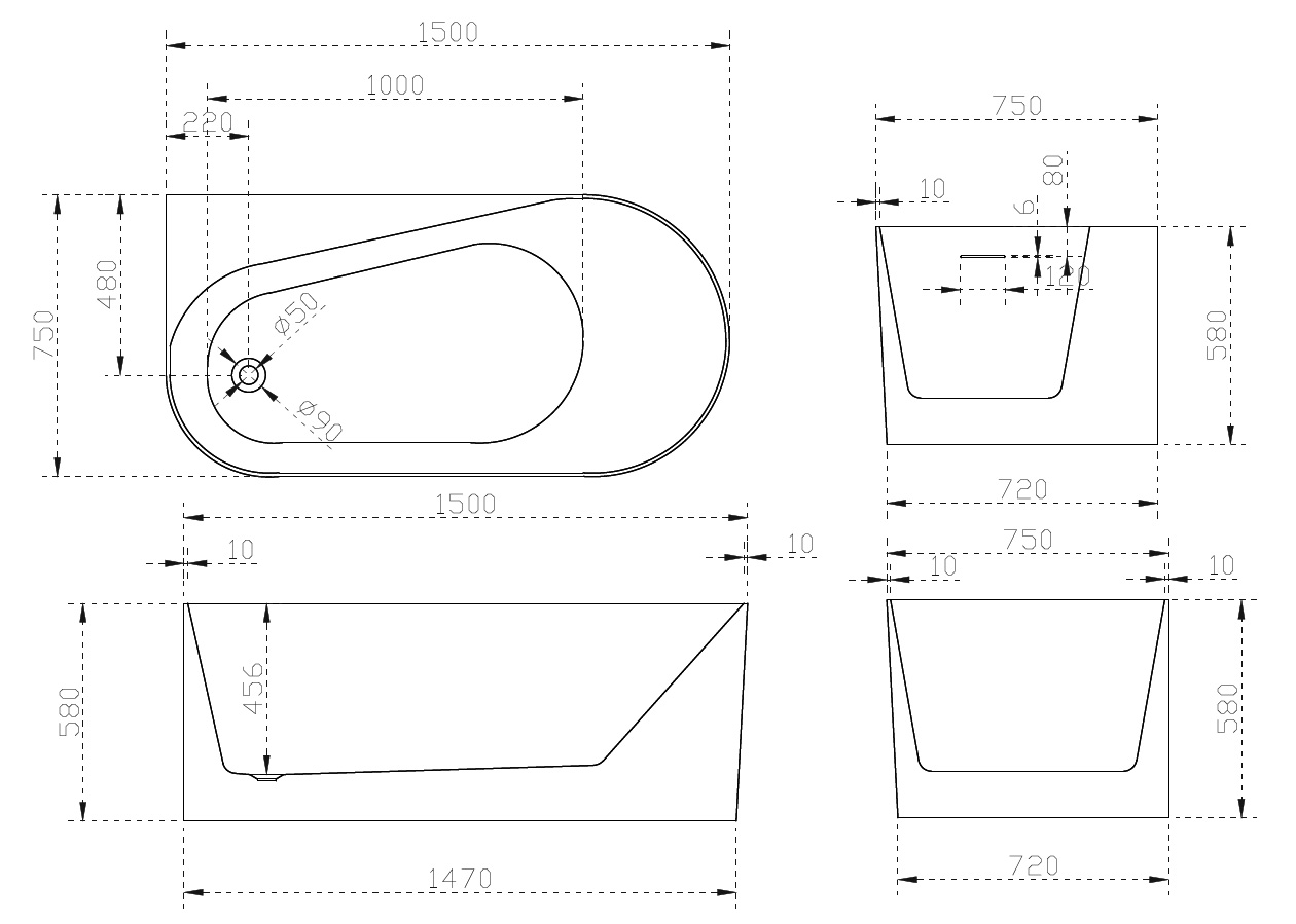 Акриловая ванна ABBER AB9496-1.5 L