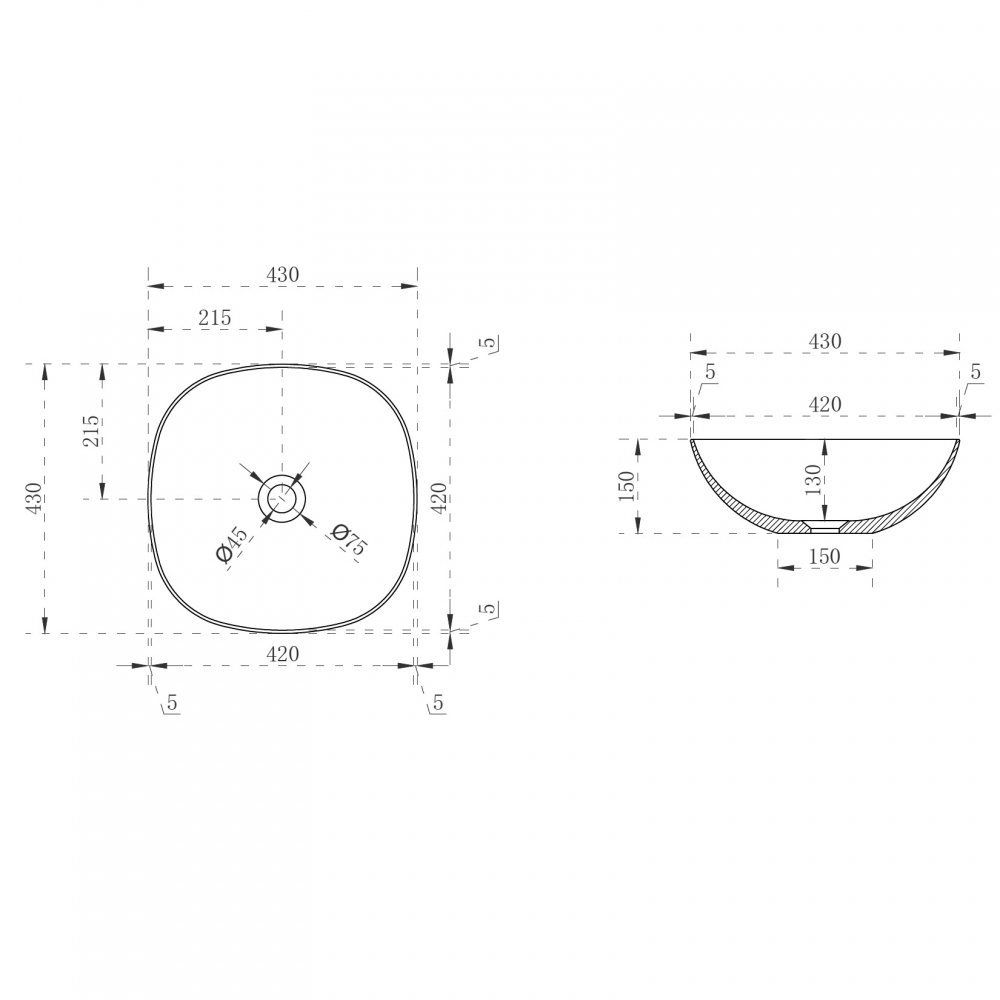 Раковина накладная 43см ABBER Kristall AT2806Opal коричневый