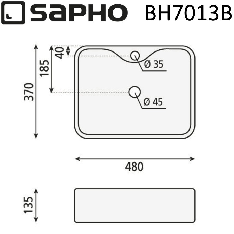 Раковина накладная 48см SAPHO BALENA BH7013B черный