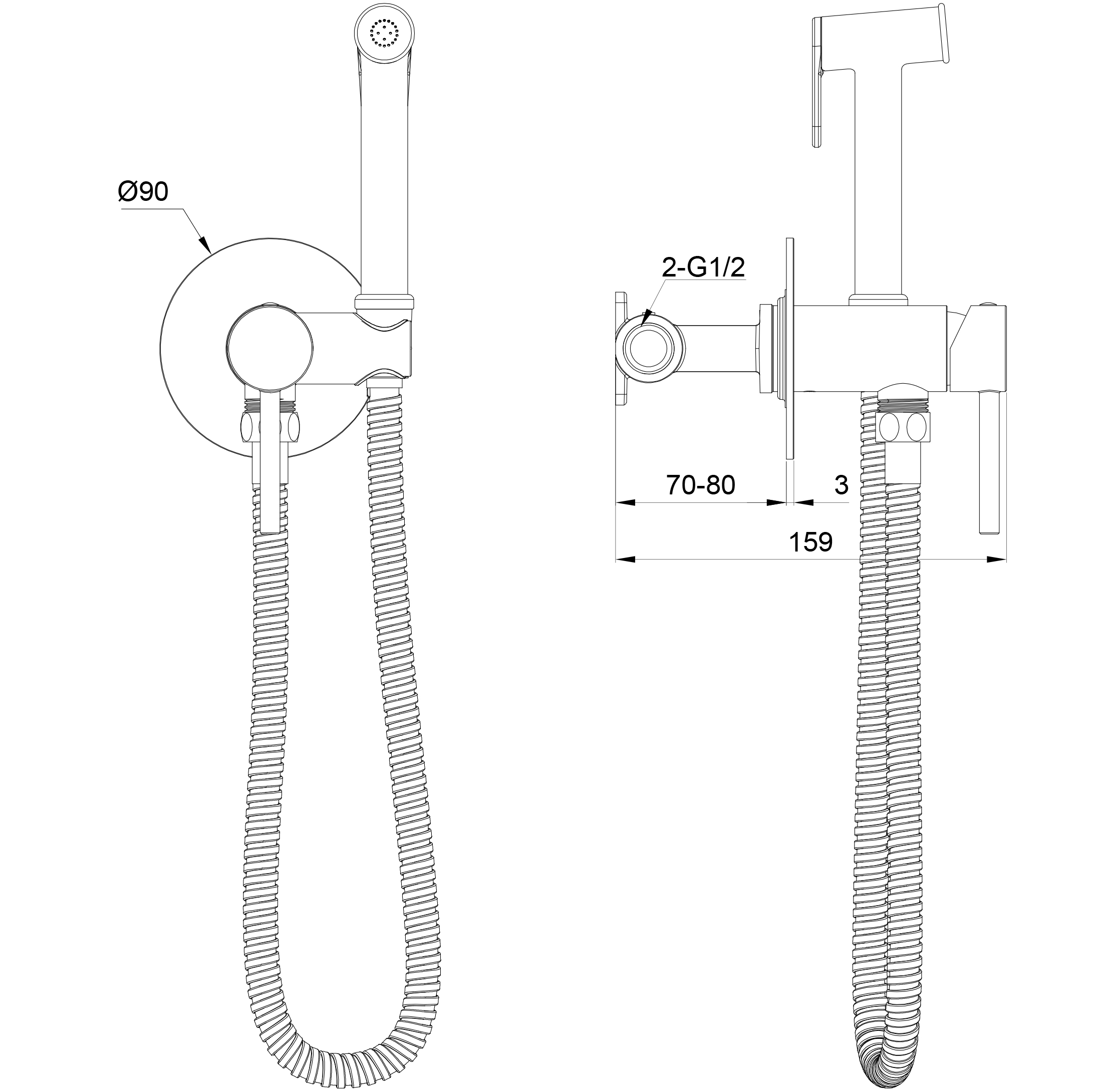 Смеситель с гигиеническим душем встраиваемый WONZON & WOGHAND STICK, Брашированное золото (WW- 88829902-BG)