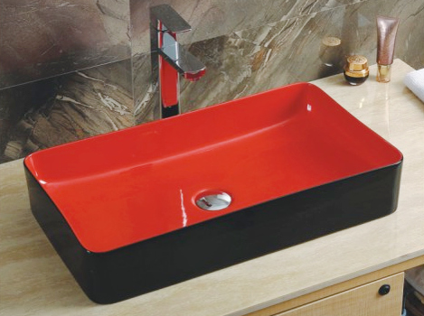 Раковина накладная 60см Gid Nc369 красный/чёрный