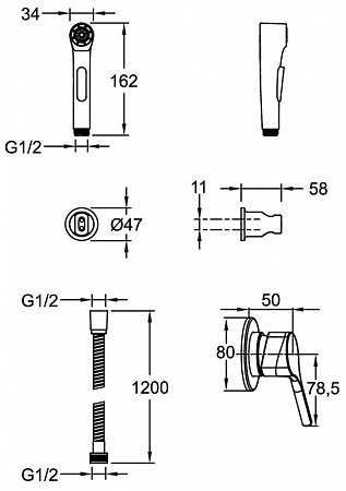 Гигиенический душ со смесителем Jacob Delafon Elate E24610-BL черный матовый