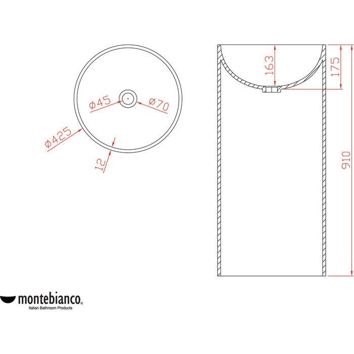 Раковина напольная 42,5см MonteBianco Pisa 11235 белый матовый